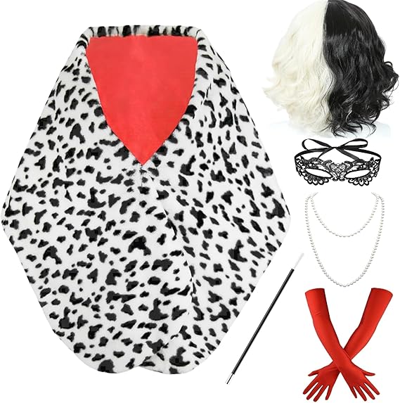 Face Scarf Mask - Disfraz Party Women Cruella Deville Costume